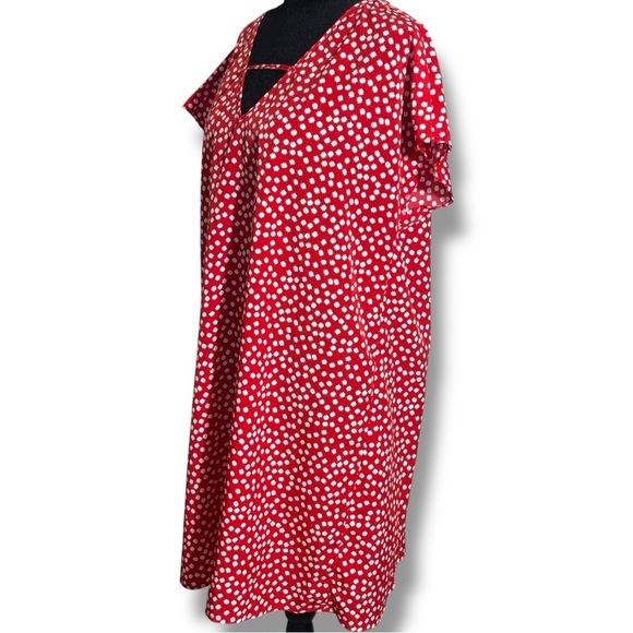 Shein Vibrant Red & White Floral Ditsy Print Front Cutout Lightweight Mini Dress - Picture 6 of 16